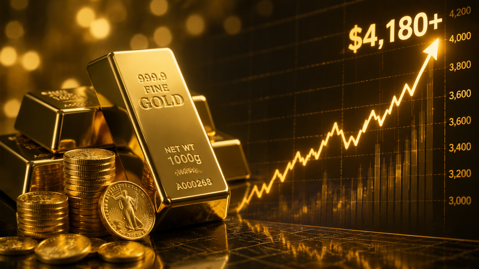 Gold Prices Surge Past $4,180 as Dollar Weakens
