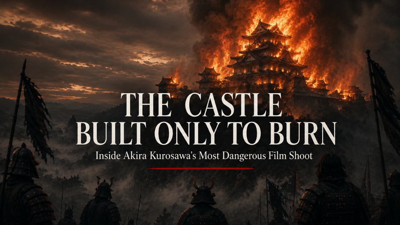 Akira Kurosawa's burning castle set from the 1985 film Ran on Mount Fuji